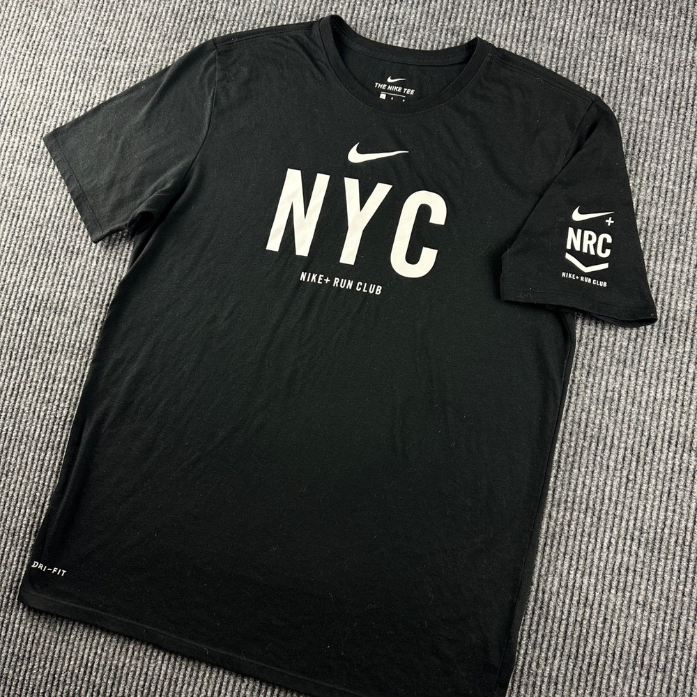 Nike Mens NYC Nike+ Run Club NRC Dri-FIT Athletic Cut Black T-Shirt Large